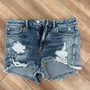 American Eagle Outfitters Blue Distressed Jean Shorts